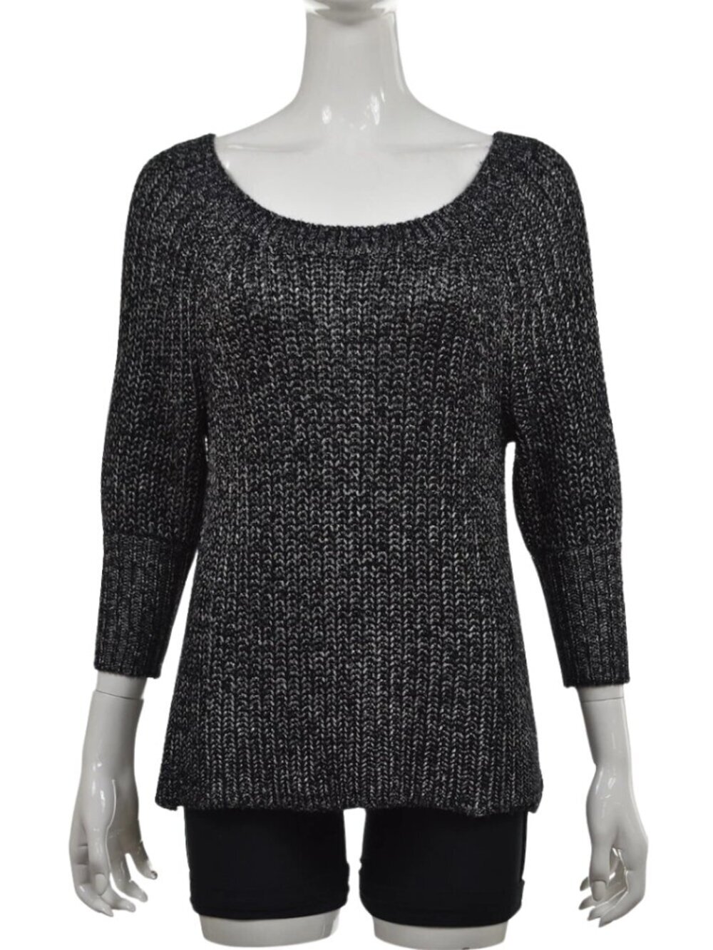 Alice + Olivia Scoop Neck Metallic Sweater Women's Medium* Black Silver Wool